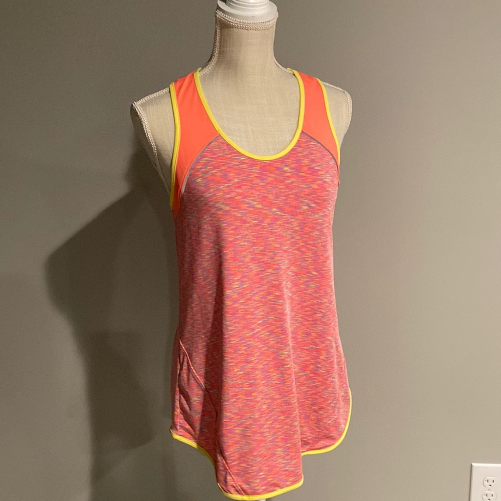 Tangerine Workout Tank Size: M Color: Pink w/Yellow & Purple